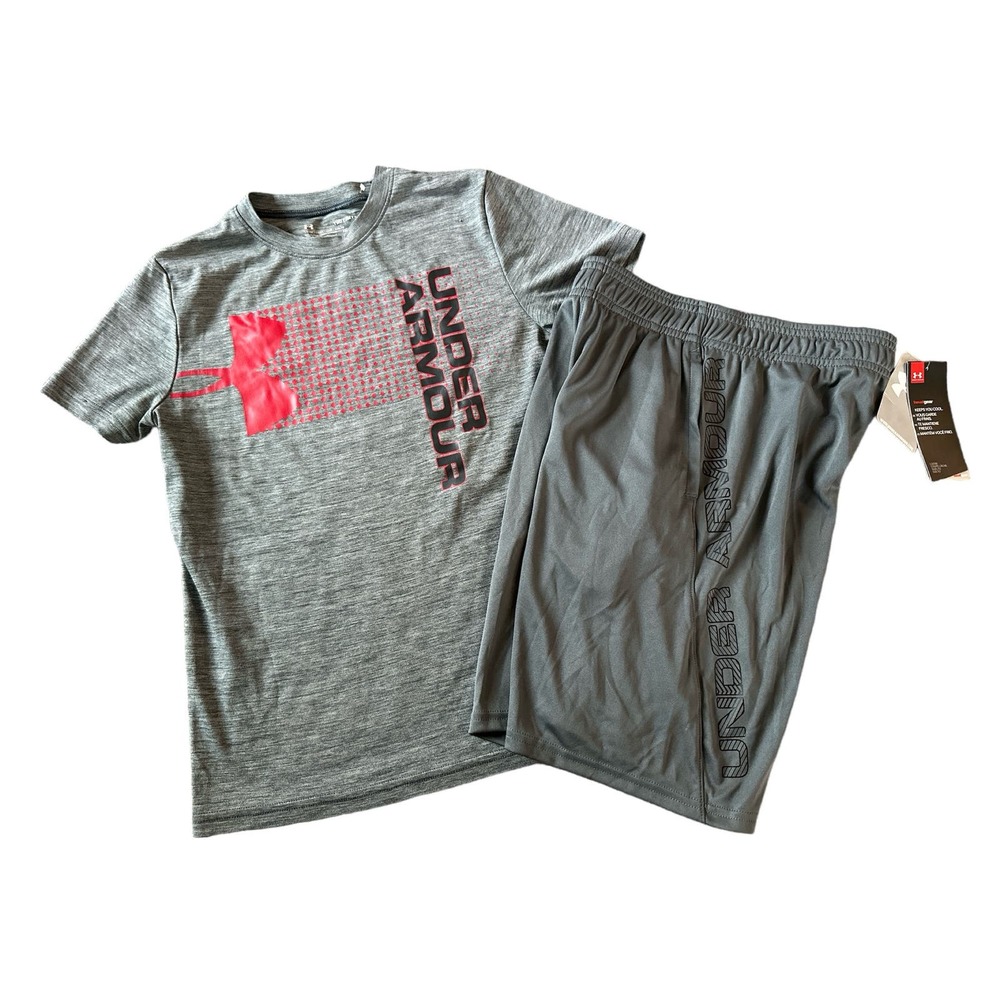 Under Armour Boys Yourh Athletic Shorts and Shirt Size MEDIUM NWT